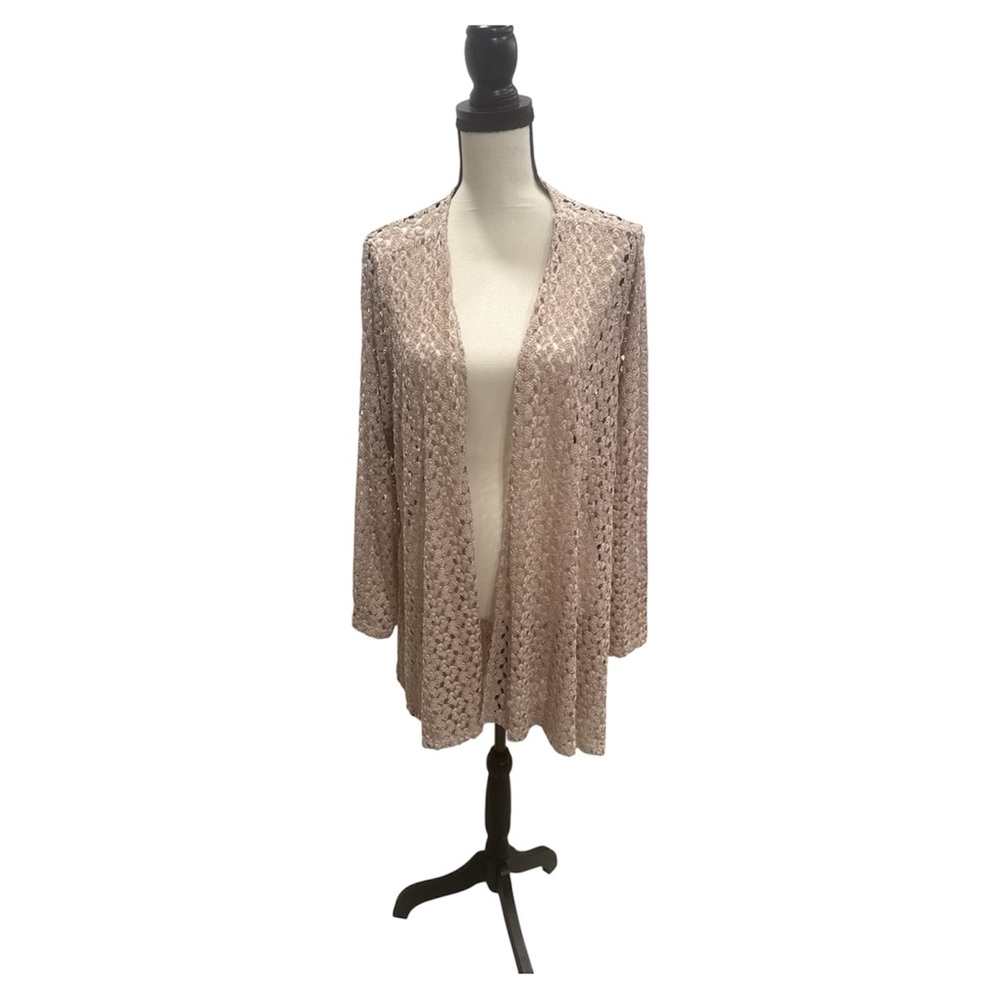 JOAN RIVERS Crochet Cardigan Size L Open Front / Taupe